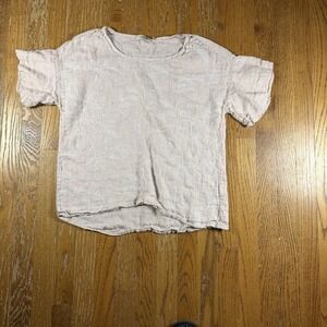 Valentina Naldi Blouse Womens Medium Beige Linen Embroidered Made In Italy